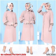 Parçalı Çift Kol Görünümlü Tunik  Pudra