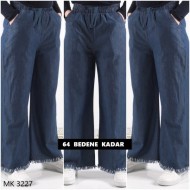 Büyük Beden Cepli Bol Paça Tensel Kot Pantolon  Koyu Mavi