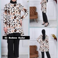 Büyük Beden Desenli İkili Takım Beyaz Kiremit Büyük Beden Desenli İkili Takım Beyaz Kiremit