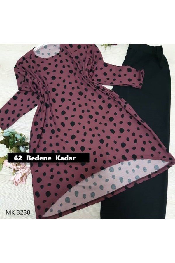 Büyük Beden Desenli İkili Takım Vişne Büyük Beden Desenli İkili Takım Vişne