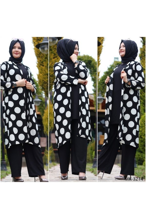 Büyük Beden Desenli Üçlü  Takımkimonotunikpantolon