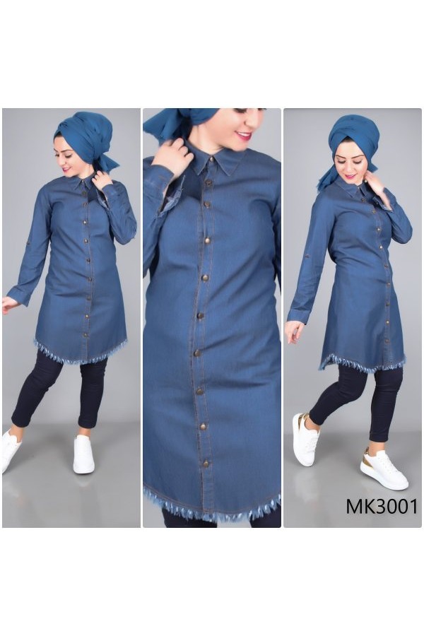 Düğmeli Uzun Tensel Kot Gömlek 3001 Düğmeli Uzun Tensel Kot Gömlek 3001