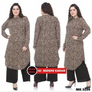 Büyük Beden Desenli Örme Krep Penye Tunik  Leopar