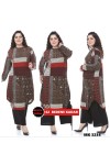 Büyük Beden Desenli Örme Krep Penye Tunik  Kahve