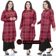 Büyük Beden Desenli Örme Krep Penye Tunik  Bordo Büyük Beden Desenli Örme Krep Penye Tunik  Bordo