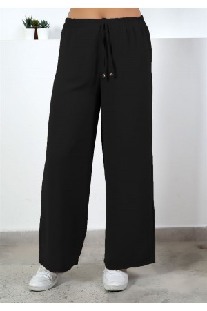 Bol Paça İthal Yüksek Bel Ayrobin Pantolon  Siyah