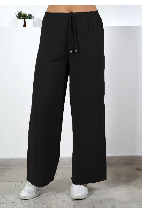 Bol Paça İthal Yüksek Bel Ayrobin Pantolon  Siyah