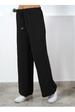 Bol Paça İthal Yüksek Bel Ayrobin Pantolon  Siyah