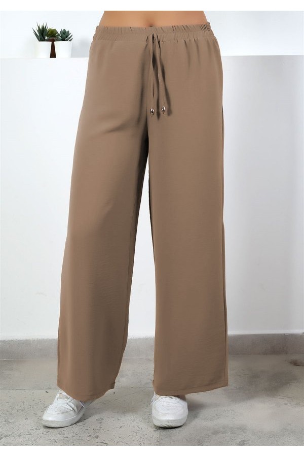 Bol Paça İthal Yüksek Bel Ayrobin Pantolon  Sütlü Kahve