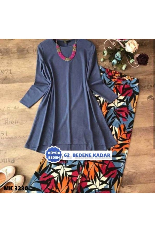 Büyük Beden Desenli İkili Takım Petrol Fuşya Büyük Beden Desenli İkili Takım Petrol Fuşya