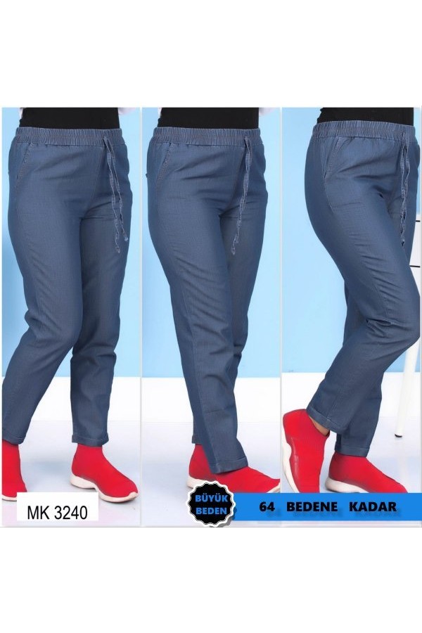 Büyük Beden Yüksel Bel Dar Paça Tensel Kot Pantolon  Koyu Mavi