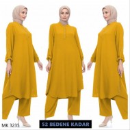 Büyük Beden Önden Düğme Detaylı İkili Ayrobin Takım Sarı Büyük Beden Önden Düğme Detaylı İkili Ayrobin Takım Sarı