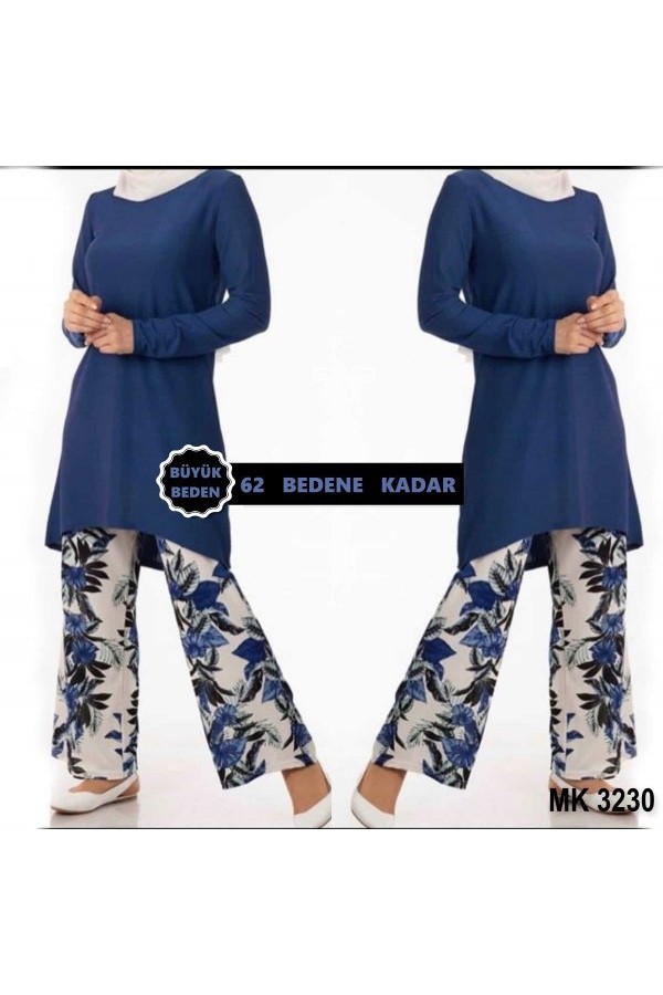 Büyük Beden Desenli İkili Takım Mavi 1 Büyük Beden Desenli İkili Takım Mavi 1